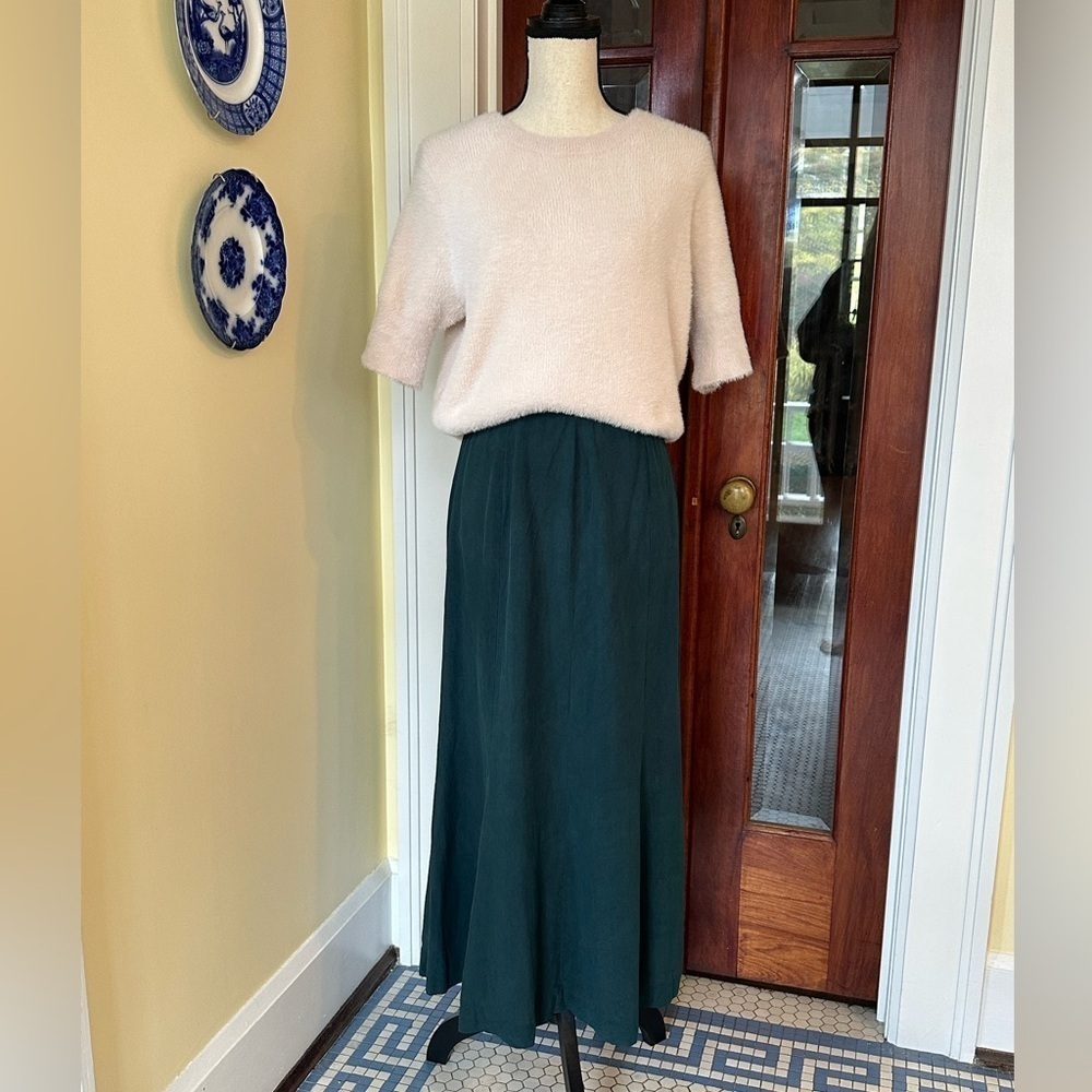 Monsoon | Dark Teal 100% Silk Midi/Maxi Skirt, Size 12 (Vintage)